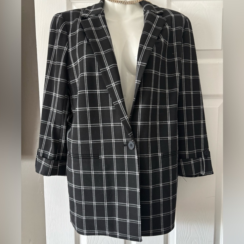 Jones New York Black and White Plaid Blazer